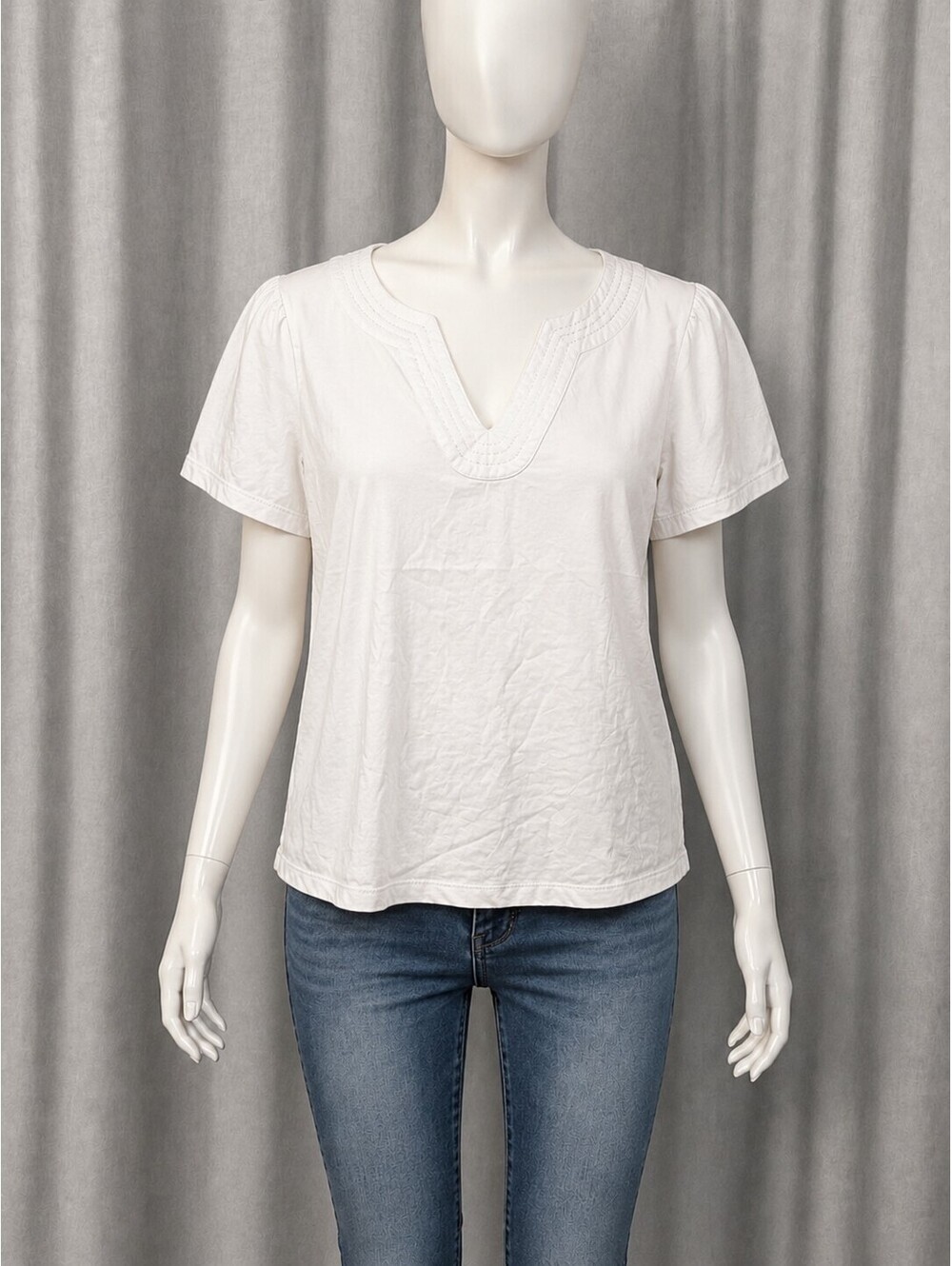 Rafaella Women’s XL White Split Neck Short Sleeve Top Blouse